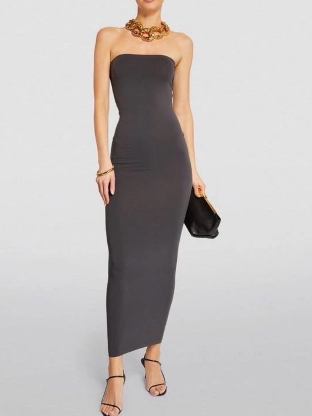 Wolford Fatal Dress - Strapless Maxi Dress in Titanium Gray